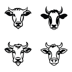 Cows Flat Icon Set Isolated On White Background