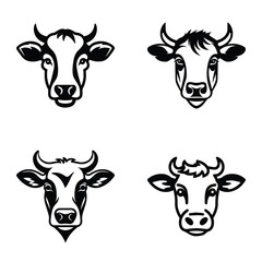 Cows Flat Icon Set Isolated On White Background