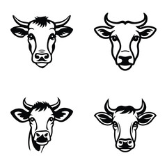 Cows Flat Icon Set Isolated On White Background