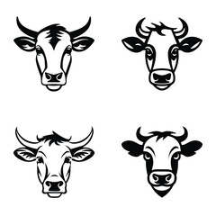 Cows Flat Icon Set Isolated On White Background