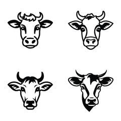 Cows Flat Icon Set Isolated On White Background