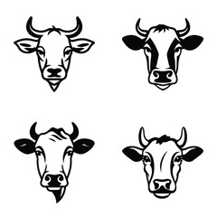 Cows Flat Icon Set Isolated On White Background