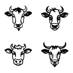 Cows Flat Icon Set Isolated On White Background