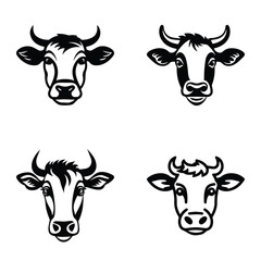 Cows Flat Icon Set Isolated On White Background