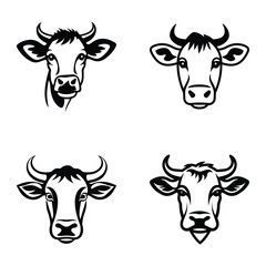 Cows Flat Icon Set Isolated On White Background