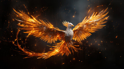 Magic shining golden phoenix bird