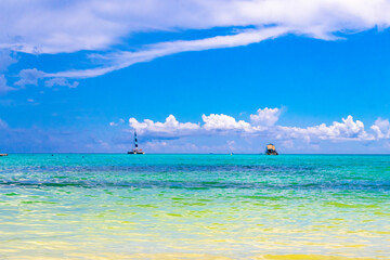 Boats yachts catamaran jetty ferry Playa del Carmen Cozumel Mexico.