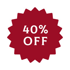 Digital discount offer label or sticker in PNG format with transparent background, featuring a 40% discount