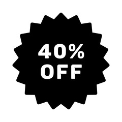 Digital discount offer label or sticker in PNG format with transparent background, featuring a 40% discount