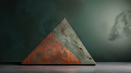 Exhibition podium for a variety of goods in Rust and Emerald colors against a rock  background