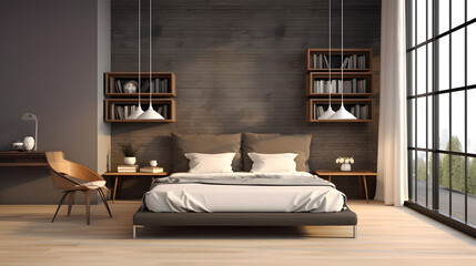 Loft and modern bedroom / 3D render image