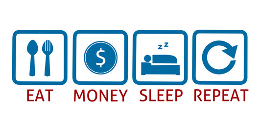 eat, money, sleep and repeat icons with simple design