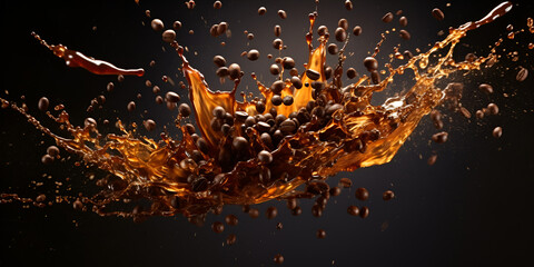 Beans Cascading in Liquid Splash , Coffee Beans Dance on Water in Graphic Glory generative AI