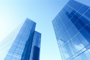 Fototapeta na wymiar two modern glass skyscrapers against a bright blue, cloudless sky, ai generative