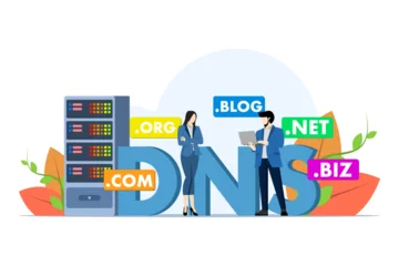 Foto op Plexiglas Domain name system concept, DNS, Website domain name, Internet or cyberspace, Domain registration web page, Choose, find, buy, register website domain name, flat vector illustration. © FAHMI