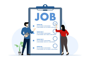 Job concept, HR team evaluating candidates for vacancies, checking resumes, HR manager team, recruiting to company, we are recruiting, flat vector illustration on white background.