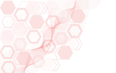 red hexagons with wave line on white background
