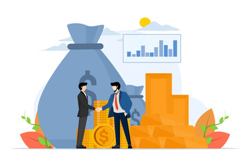 Concept of business profit, income business, startup, money, growth, developing your business, setting goals for financial success, investment growth, flat vector illustration banner.