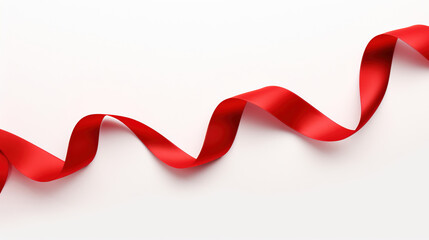 Abstract Red Ribbon Decoration on Solid White Background with Papercraft. Valentine's Day Copy Space for Banner or Poster.