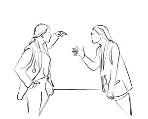 hand drawn line art vector of two women fighting over some business or professional conflict