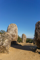 Almendres cromlech ancient prehistoric stone circle is the most important of the iberian peninsula near Evora, Alentejo, Portugal