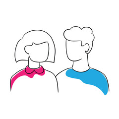 hand drawn line art icon. a girl and a boy.