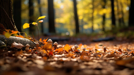 autumn leaves in the forest. Generative Ai