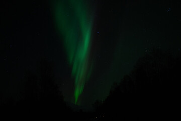 Green Northern Lights Dancing in Arctic skies above Norway.  Beautiful and tranquil Aurora Borealis...