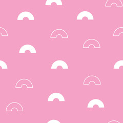 Obraz premium Rainbow shape, crooked arc. seamless, pink pattern of abstract lines. simple background in a minimalist style. for print, social media, banner, paper. hand drawn vector art illustration.