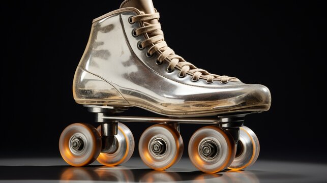 A detailed image of a well-maintained vintage roller skate, bringing out the classic design against a clear backdrop