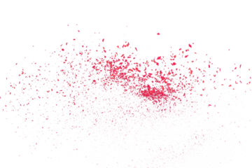 Red chalk pieces and powder flying, isolated on white, clipping path