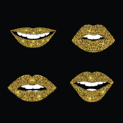 Set of gold sparkles women lips vector illustration