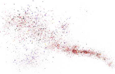 Colorful chalk pieces and powder flying, isolated on white, clipping path