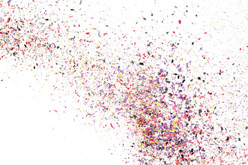 Colorful chalk pieces and powder flying, isolated on white, clipping path