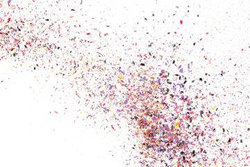 Colorful chalk pieces and powder flying, isolated on white, clipping path