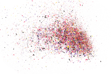 Colorful chalk pieces and powder flying, isolated on white, clipping path