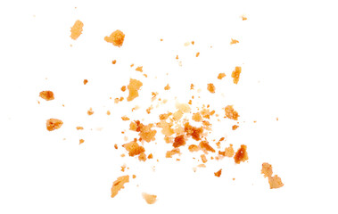Pile cake crumbs, cookie flying isolated on white, clipping path