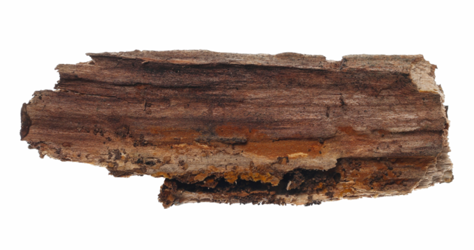 Old rotten piece of wood, board isolated on white, clipping path