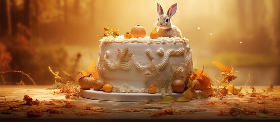 Cake for baptism with bunny figure and Baptism inscription copy space image