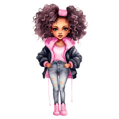 Cute Black Woman Fashion Watercolor Clipart Illustration