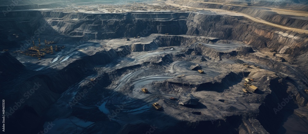 Poster Coal mining from a bird s eye view at an open quarry copy space image