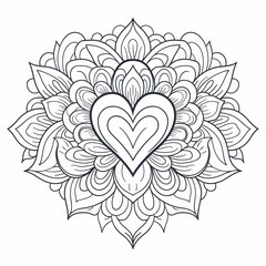 mandala for coloring in the shape of a heart,concept of  coloring book, meditation, yoga, prayer, esotericism - obrazy, fototapety, plakaty