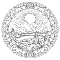 mandala for coloring in the form of nature, concept of  coloring book, meditation, yoga, prayer, esotericism