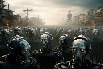 Fototapeta premium robot uprising, super realistic photo in high quality, concept of robots, future,artificial intelligence, autonomous systems, androids, automata, cyborgs