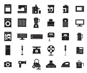 Household appliances vector silhouette icons set 2 - 684652329