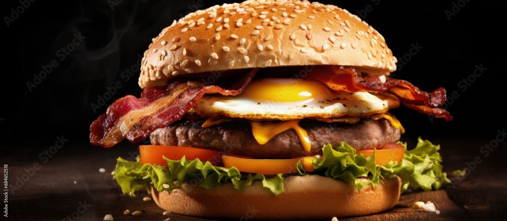 Poster Bacon burger with egg lettuce and cheese copy space image
