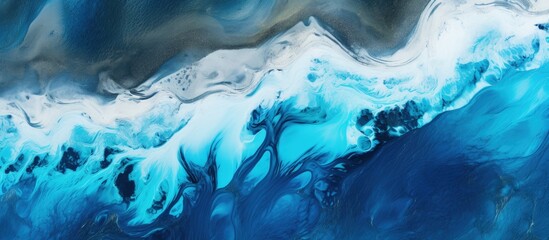 Aerial view of Iceland s blue glacier river copy space image