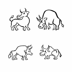bull outline set, line, vector illustration eps 10
