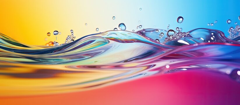 a photo of oil floating on water with rainbow colors copy space image