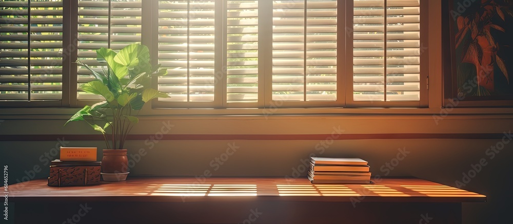 Poster afternoon sunlight casting shadows through classroom window copy space image